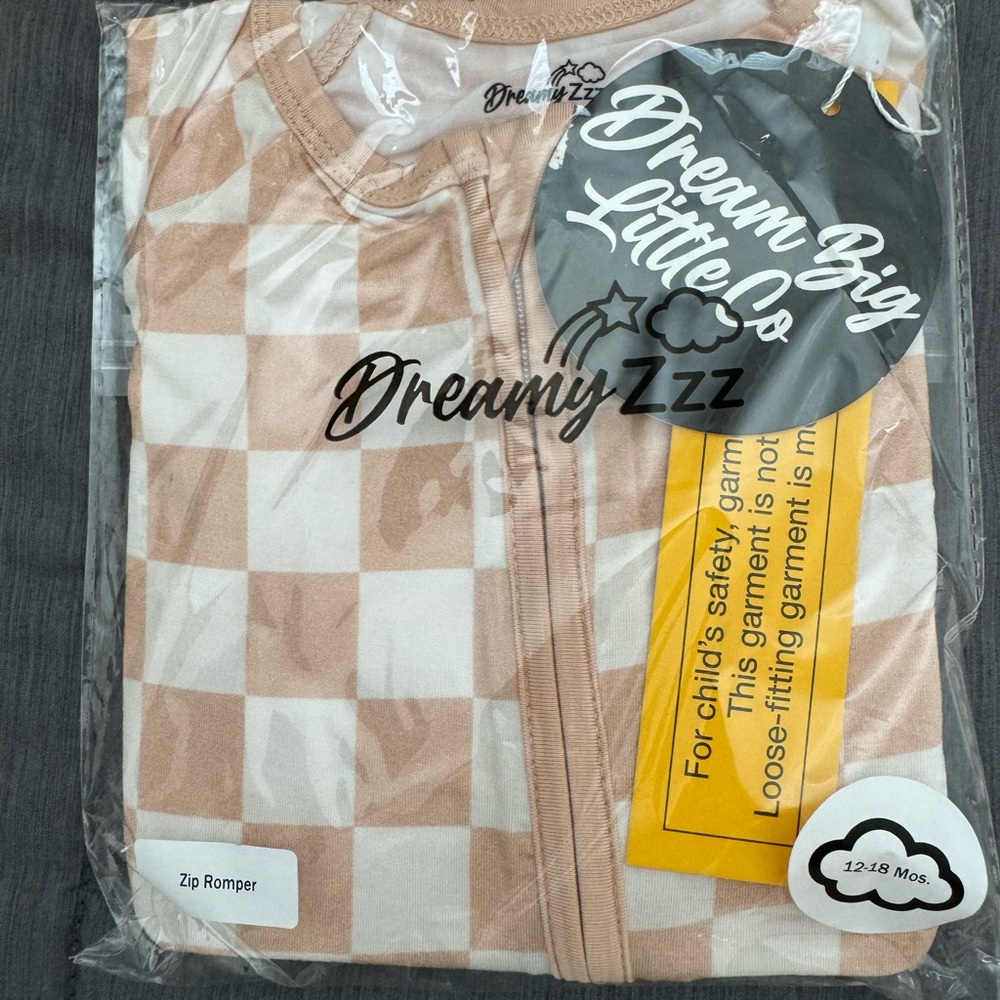 Dream Big Little Co sandy checks checkered dream romper zip pajamas
